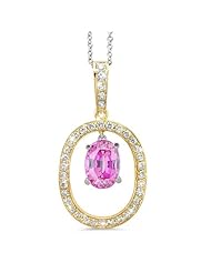 Large Duo Oval Diamond Pendant In 18K Yellow Gold With A 1.00 ct. Genuine pink-sapphire Center Stone.