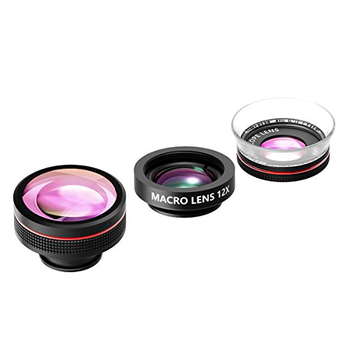 Pictek-Fisheye-Lens-Clip-On-3-in-1-Fisheye-12X-Macro-24X-Super-Macro-Phone-Camera-Lens-Kit-for-iPhone-66s6-iPhone7-iOS-and-Android-Smartphones