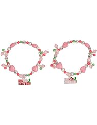 Heirloom Finds Girls Pink Beaded Big Sister Lil Sister Charm Bracelets Set of 2