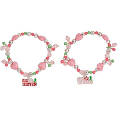 Cheap Girls Jewelry Heirloom Finds Girls Pink Beaded Big Sister Lil Sister Charm Bracelets Set of 2 For Sale
