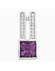 14K White Gold Princess Cut Amethyst and Diamond Pendant -- LIFETIME WARRANTY