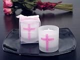 Baby Keepsake: Round Pink Glitter Cross Candle
