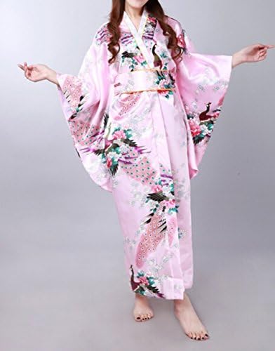 FH Blossom Cosplay Performance Costume Flower Peacock Printed Japanese Kimono(Pink)