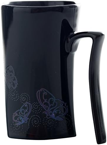 Cocera Formosa Treasure SHU-SWA017-BK Color Changing Porcelain Cup with Totem of Butterflies, Glossy Black