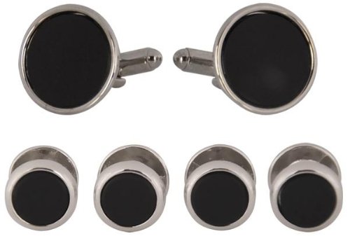 Affordable Tuxedo Cufflinks and Studs - Black Onyx with Silver Tone by Cuff-Daddy