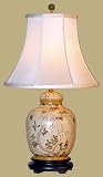 Asian Furniture D&eacute;cor - 27" Fine Chinese Beige Porcelain Birds & Flowers Oriental Decorative Lamp