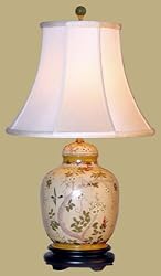 Asian Furniture D&eacute;cor - 27" Fine Chinese Beige Porcelain Birds & Flowers Oriental Decorative Lamp