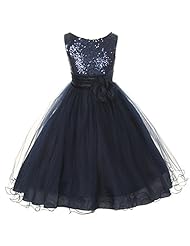 Girls Tea Length Two-Toned Sleeveless Mesh Beaded  Glittering Sequined Flower-Girl Dress/Pageant Dress  With Ruffles