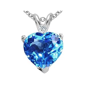 2.02 cttw 14K White Gold Genuine Blue Topaz and Diamond Heart Pendant in 14k... by