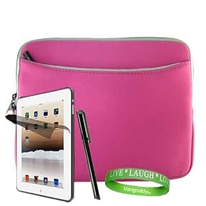 Apple Ipad Accessories Kit: ** PINK ** Form Fitted Scratch Defense Neoprene Sleeve Cover + Custom Cut iPad Screen Protector + apple ipad stylus pen + Vangoddy Live * Laugh * Love Wrist band