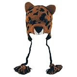 DeLuxLeopardFaceWoolPilotAnimalCap/HatwithEarFlapsandPoms