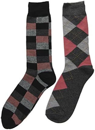 Topaz Sun 2 Pair Socks Pink Grey White Argyles and Interrupted Stripes