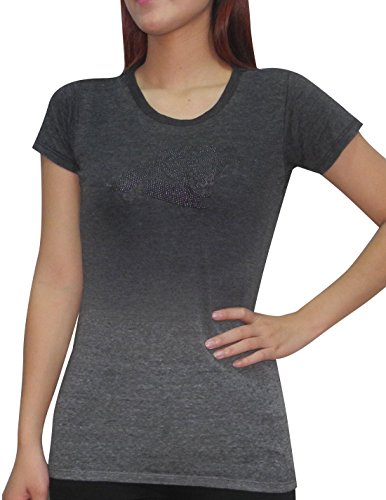 CAROLINA PANTHERS Womens NFL Short Sleeve T-Shirt with Metal Studs L Grey