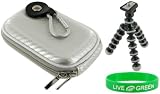 2n1 Hard Shell (Candy Silver) Carrying Case and Premium Tripod for Panasonic Lumix DMC-ZR3 Digital Camera Blue