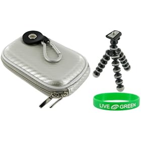 Hard Carrying Case (Candy Silver) and Premium Tripod for Flip MinoHD Camcorder Blue Lightshow