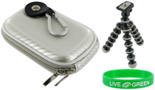 2n1 Hard Shell (Candy Silver) Carrying Case and Premium Tripod for Sony Cybershot DSC-TX5 Digital Camera Pink
