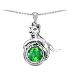 Original Star K(tm) Cat Lover Pendant with May Birthstone Round 6mm Simulated Emerald in .925 Sterling Silver
