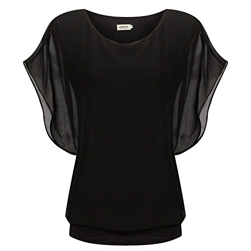 LILBETTER Women's Loose Casual Short Sleeve Chiffon Top T-shirt Blouse