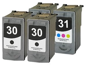 4-Pack - 2 PG30 PG-30 / 2 CL31 CL-31 Remanufactured CANON Ink Cartridge for Canon Printers PIXMA iP1800 iP2600 MP140 MP210 MP470 MX310 MX300 MP190 iP-1800 iP-2600 MP-140 MP-210 MP-470 M-X310 MX-300 MP-190-2 Black and 2 Color Printer