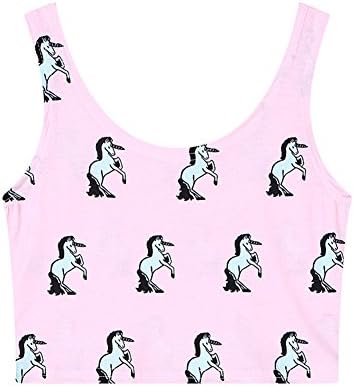 Fashion Empire Women's Cotton Sleeveless Unicorn Print Crop Top (S, Pink)