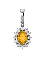 18K White Gold 7.00x5.00mm Oval Cut Citrine and Diamond Pendant -- LIFETIME WARRANTY