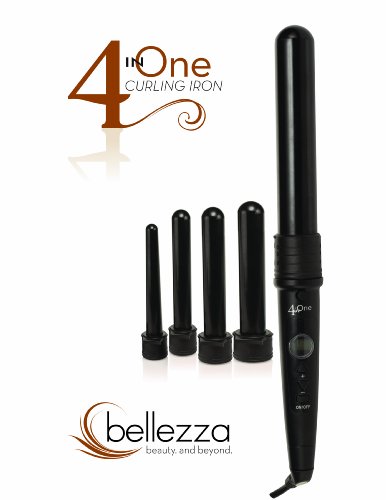 BELLEZZA 4 in One Curling Iron Set with Four Ceramic/Tourmaline Interchangeable Heads - Heat Resistant Glove and 140 - 410 Degree Variable Temperature