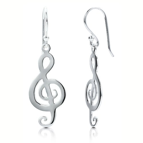 Sterling Silver Treble Clef Music Note Dangle Earrings