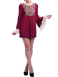 General Print Bell Sleeves Flared-Skirt Rayon/Spandex  Dress