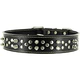 Kakadu Pet Punk Pooch Leather Studded Dog Collar, Black - X-Large, 1-1/2 x 27-1/2