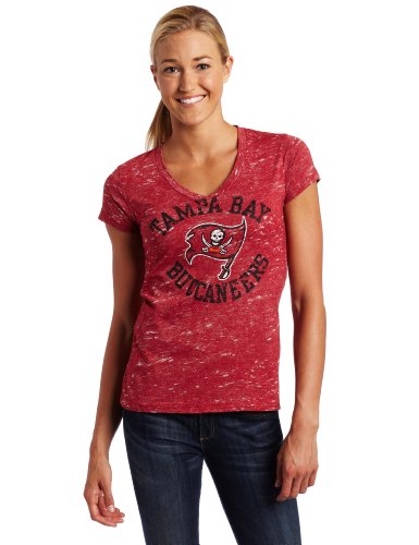 NFL Women's Tampa Bay Buccaneers Pride Playing II Short Sleeve Deep V-Neck Haze Tee (Bright Cardinal Haze, Medium)