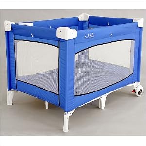 L.A. Baby Large Commercial Play Yard with Wheels (Blue) (30.5"H x 30.5"W x 43.5"D)