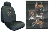 Car Truck SUV Boxer Trio Dog Print Seat Covers 2 Charcoal Grey Universal Low Back with Head Rest Covers Vehicle Bucket Seatcovers