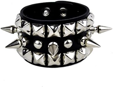 1" Spikes With Pyramid Stud Leather Wristband 1-3/4" Wide