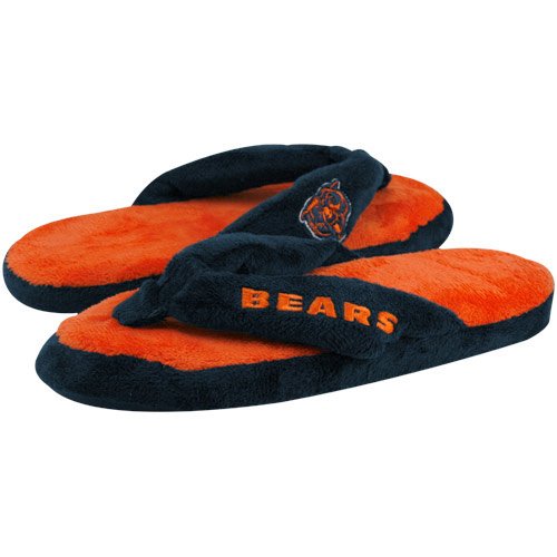 Chicago Bears Ladies Orange-Black Plush Thong Slippers (Small)