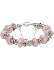2013 New Arrivals Pandora European Style Pink Murano Glass Beads Charm Beaded Complete Silver Plated Bracelets for Women Girls Jewelry