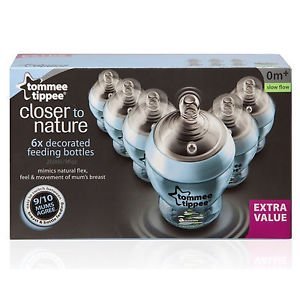 Tommee Tippee Closer to Nature 260ml Blue Decorated Baby Feeding Bottles 6 Pack Great Gift for Baby Free Shipping Ship Worldwide