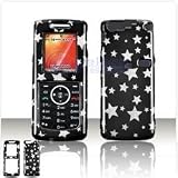 Black with Silver Stars SNAP-ON COVER HARD CASE PHONE PROTECTOR for UTStarcom Super Slice CDM-1450 [Beyond Cell Packaging]