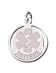 Sterling Silver Round "Diabetic" Medical ID Charm or Pendant - Available In 4 Sizes
