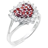 Cubic Zirconia Silver Ruby Heart Cocktail Ring - size 5