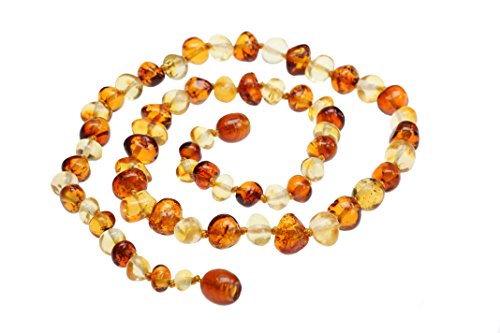 Amberbeata Amber Jewelry 100% Genuine Baltic Amber Teething Necklace for Mom Lemon Cognac Two Tone