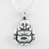 Sitting Buddha Pendant in Sterling Silver on a 16 Box Chain, #8516
