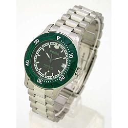 CARRERA Men's Silver-Tone Stainless Steel Watch with Green Rotating Bezel. Model: CW520.17.8