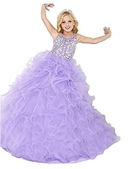 Girls  Sequined Crystal Lace Crystals Halter Floor Length Organza Scoop Neck Flower-Girl Dress/Pageant Dress  With Ruffles