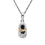XPY 10k Two-Tone Pink and White Gold Baby Mary Jane Shoe Diamond Pendant (.05cttw, I-J Color, I2-I3 Clarity), 18"