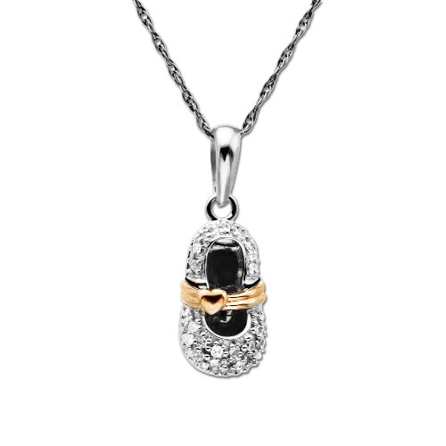 10k Two-Tone Pink and White Gold Baby Mary Jane Shoe Diamond Pendant (.05cttw, I-J Color, I2-I3 Clarity), 18\