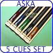 Set of 5 Aska Pool Cue Sticks L8000