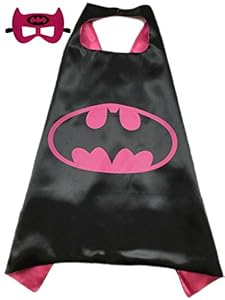 Superhero or Princess Kids CAPE & MASK SET Childrens Halloween Costume (Hot Pink & Black (Batgirl))