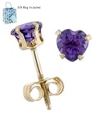 14K Yellow Gold Children's Heart Amethyst Earrings