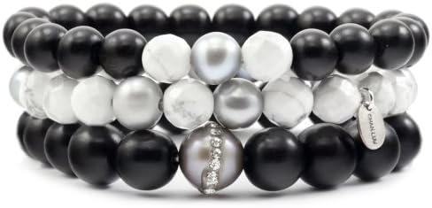 Chan Luu Set of 3 Stretch Bracelets Onyx & White Howlite Mix BS3753