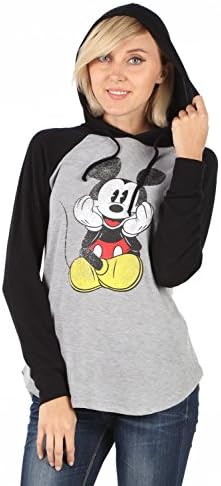 Disney Vintage Mickey Mouse Women's Pullover Hoodie (X-LARGE, GREYBLACK)
